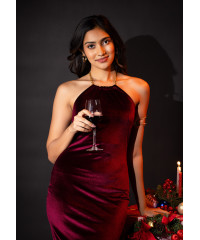 ALIZA HALTER NECK MAROON LONG DRESS