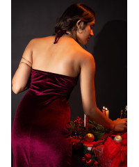 ALIZA HALTER NECK MAROON LONG DRESS