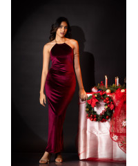 ALIZA HALTER NECK MAROON LONG DRESS