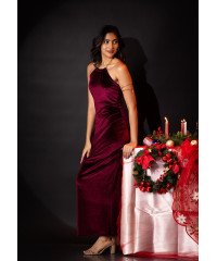 ALIZA HALTER NECK MAROON LONG DRESS