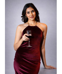 ALIZA HALTER NECK MAROON LONG DRESS ALIZA HALTER NECK MAROON LONG DRESS