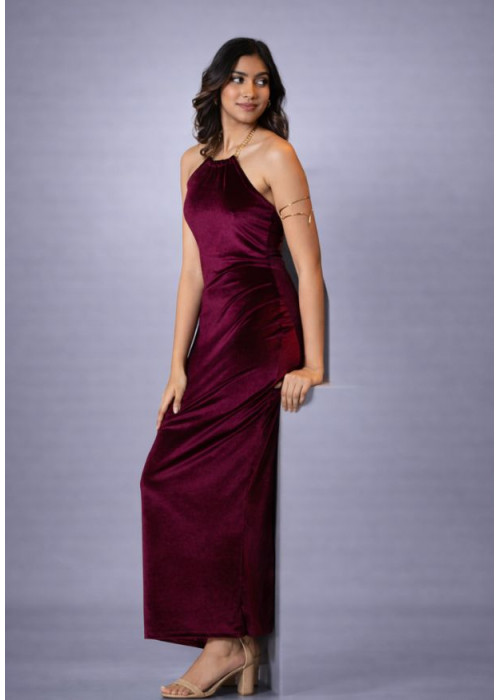ALIZA HALTER NECK MAROON LONG DRESS ALIZA HALTER NECK MAROON LONG DRESS