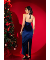 ALIZA HALTER NECK BLUE LONG DRESS