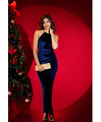 ALIZA HALTER NECK BLUE LONG DRESS