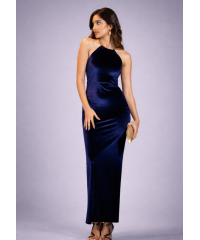 ALIZA HALTER NECK BLUE LONG DRESS