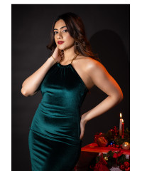 ALIZA HALTER NECK LONG GREEN DRESS 