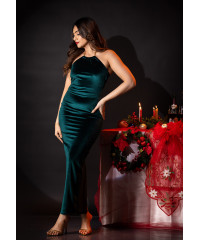 ALIZA HALTER NECK LONG GREEN DRESS 
