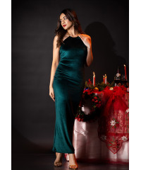 ALIZA HALTER NECK LONG GREEN DRESS 