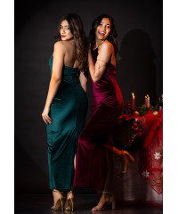 ALIZA HALTER NECK LONG GREEN DRESS 