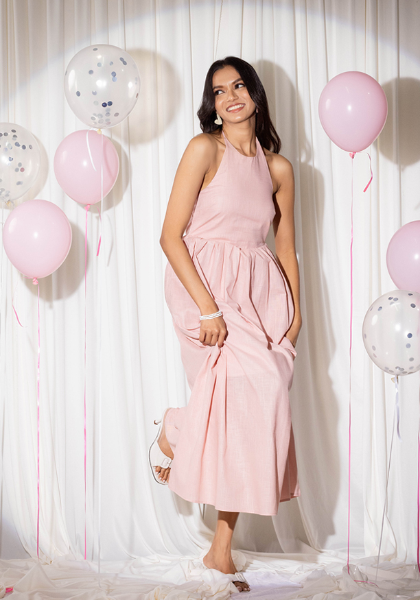 EMA HALTER PINK  DRESS