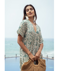 JENNY V NECK GREEN & WHITE DRESS