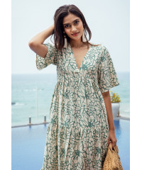 JENNY V NECK GREEN & WHITE DRESS