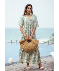 JENNY V NECK GREEN & WHITE DRESS