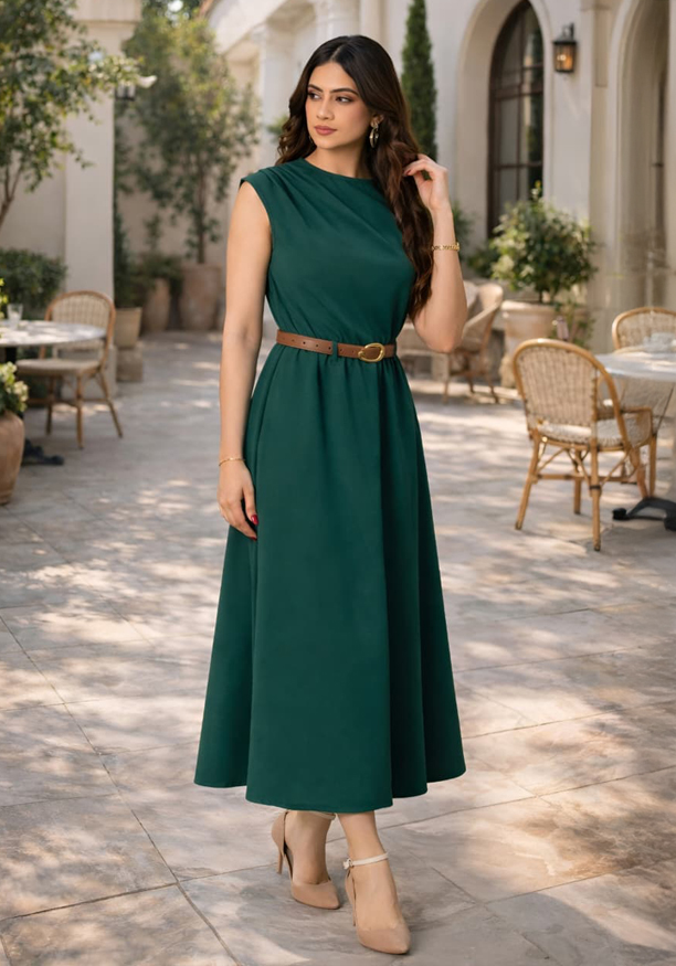  AZERIA SLEEVELESS GREEN MIDI DRESS