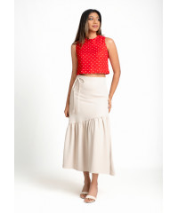 JUDIEASYMMETRICAL CREAM MAXI SKIRT 