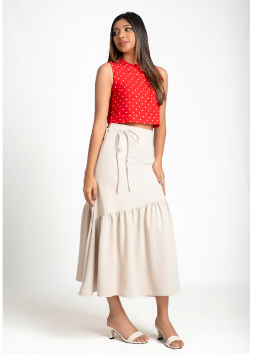 JUDIEASYMMETRICAL CREAM MAXI SKIRT 