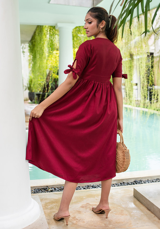 VALERIE MAROON FRONT BUTTONED DRESS