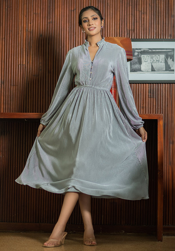 LORENA SHIRRED COLLAR ASH DRESS 