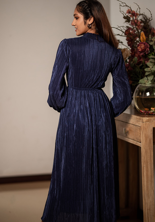 LORENA SHIRRED COLLAR NAVY BLUE DRESS 