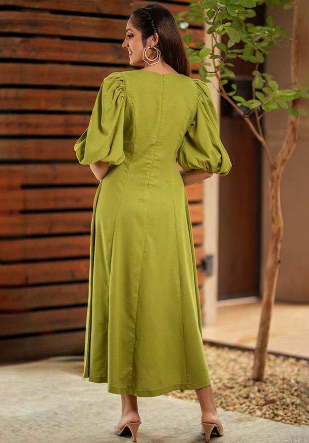 FREYA GREEN BELL SLEEVE DRESS 
