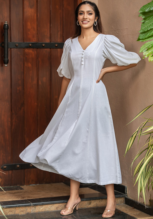 FREYA WHITE BELL SLEEVE DRESS 