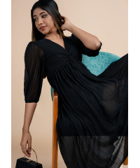 DEVORN BLACK PLEATED DRESS