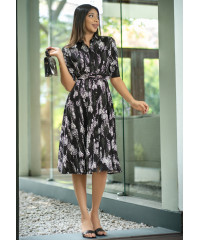 FLARA BLACK PRINTED DRESS