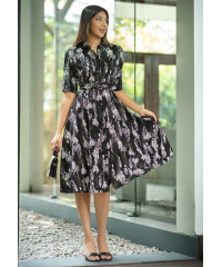 FLARA BLACK PRINTED DRESS