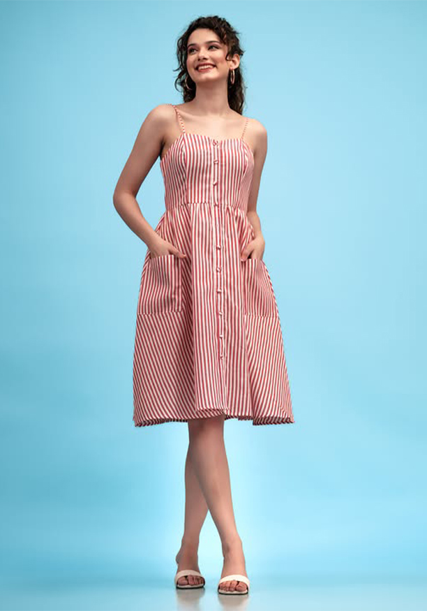 EVELYN STRIPE MIDI DRESS