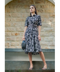 FLARA  WHITE PRINTED BLACK DRESS