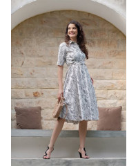 FLARA BLACK PRINTED OFF WHITE DRESS