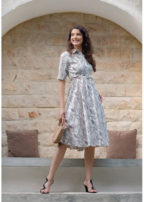 FLARA BLACK PRINTED OFF WHITE DRESS