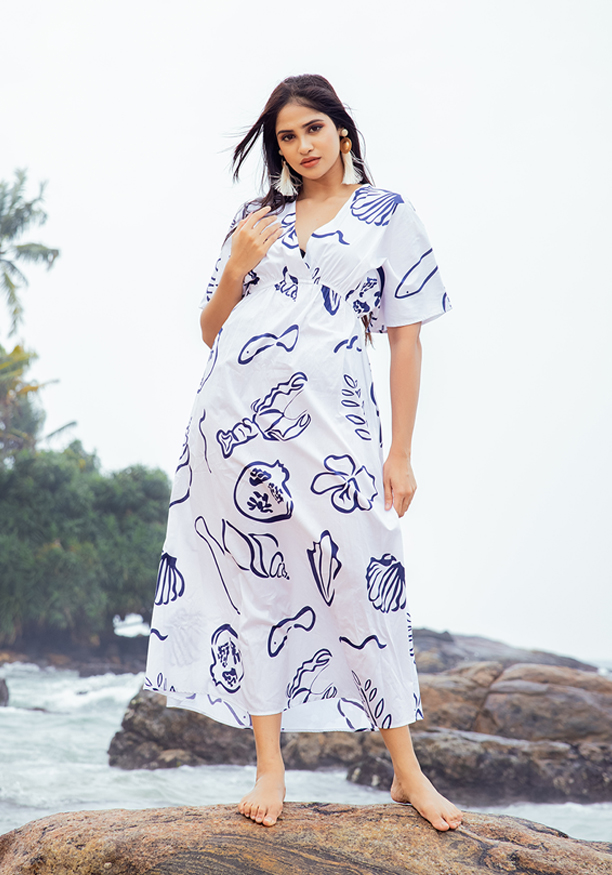 ALEXANDRA SEASHELL WHITE & BLUE DRESS Nilsonline