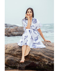 ALEXANDRA SEASHELL WHITE & BLUE DRESS