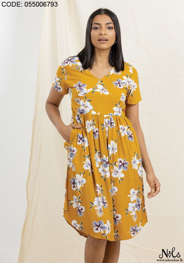 RACHEL V NECK MUSTARD DRESS