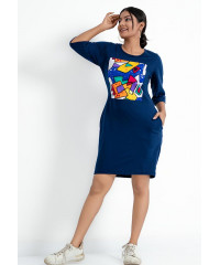 SANDY FRONT GRAPHIC BLUE DRESS