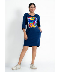 SANDY FRONT GRAPHIC BLUE DRESS