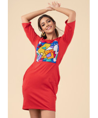 SANDY FRONT GRAPHIC RED DRESS