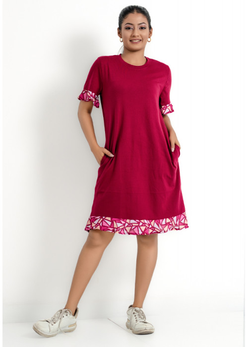 SARITA CONTRAST PANEL MAROON DRESS