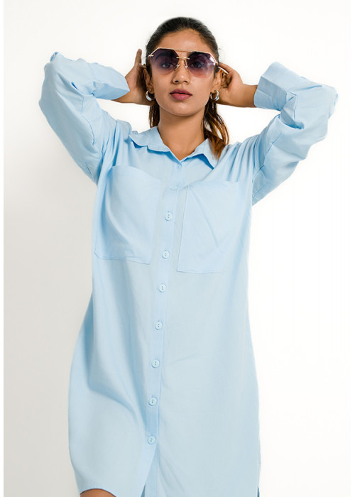 LOLA LIGHT BLUE BAGGY SHIRT DRESS 