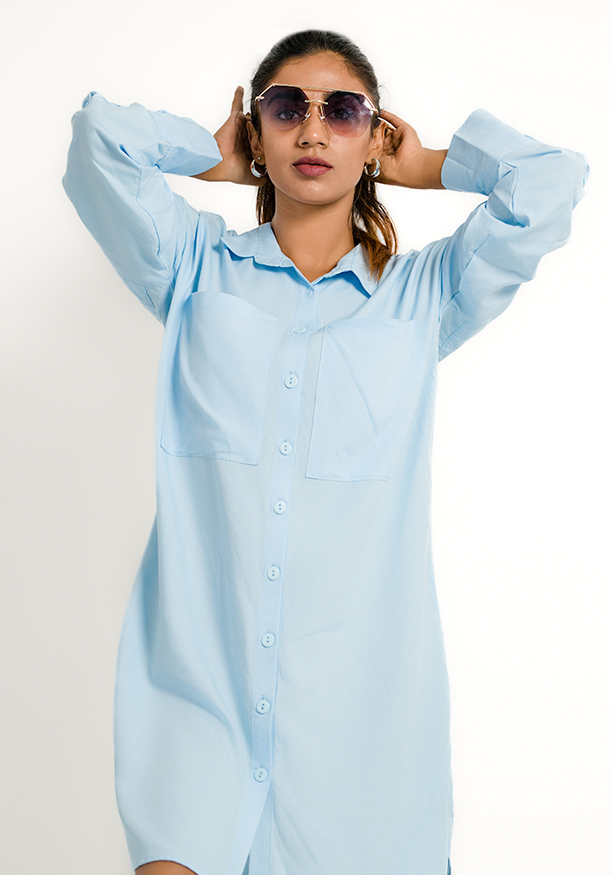 LOLA LIGHT BLUE BAGGY SHIRT DRESS 