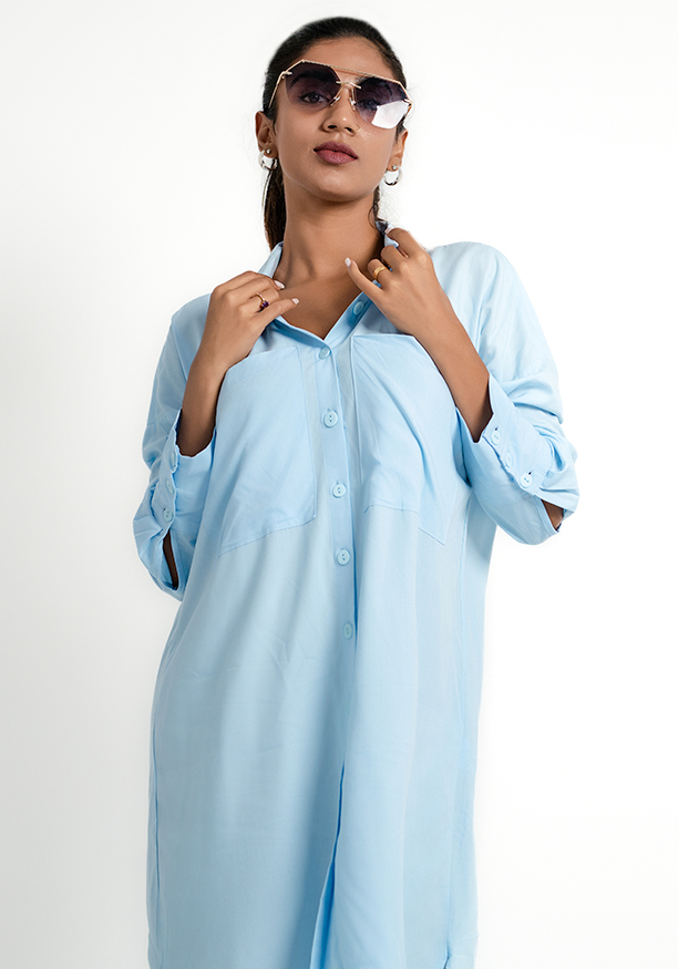 LOLA LIGHT BLUE BAGGY SHIRT DRESS 