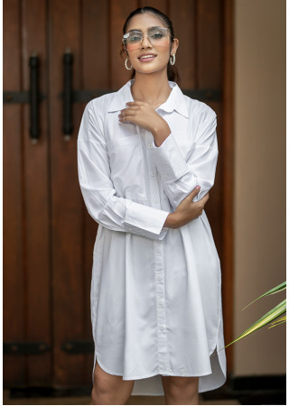 LOLA WHITE BAGGY SHIRT DRESS 