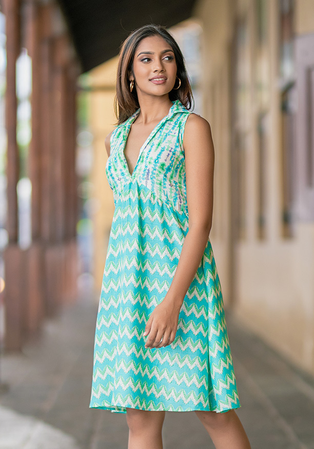 ALEXANDER GREEN/BLUE PRINTED DRESS
