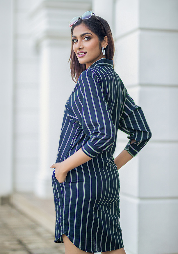 ADELAX NAVY BLUE COLLAR SHIRT DRESS 