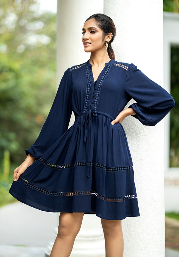 MALEA NAVY BLUE LONG SLEEVE DRESS 