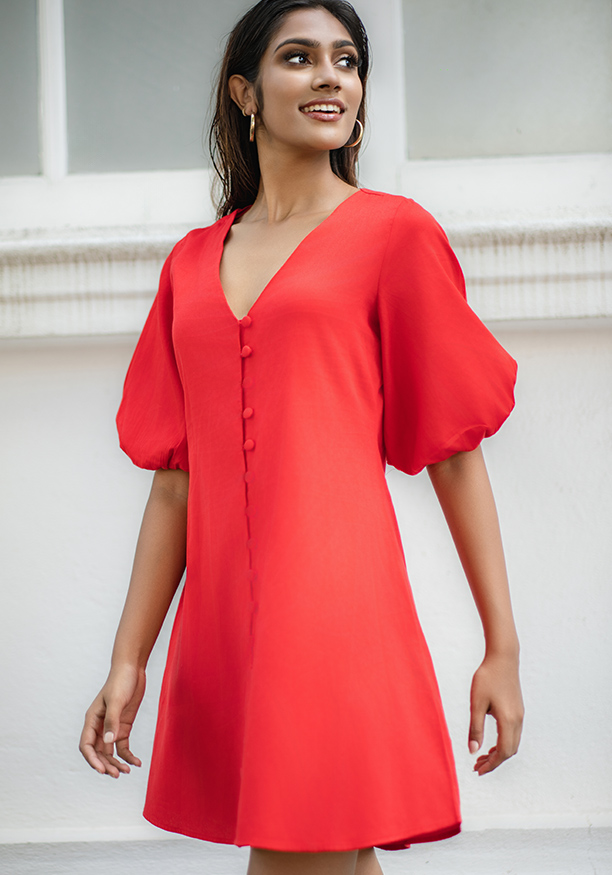 MILY RED BUTTONED DRESS