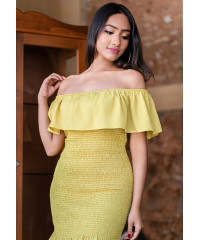 BARELY YELLOW SMOCKED DRESS 