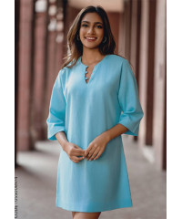 V NECK OVERSIZED BLUE SHIRT DRESS 