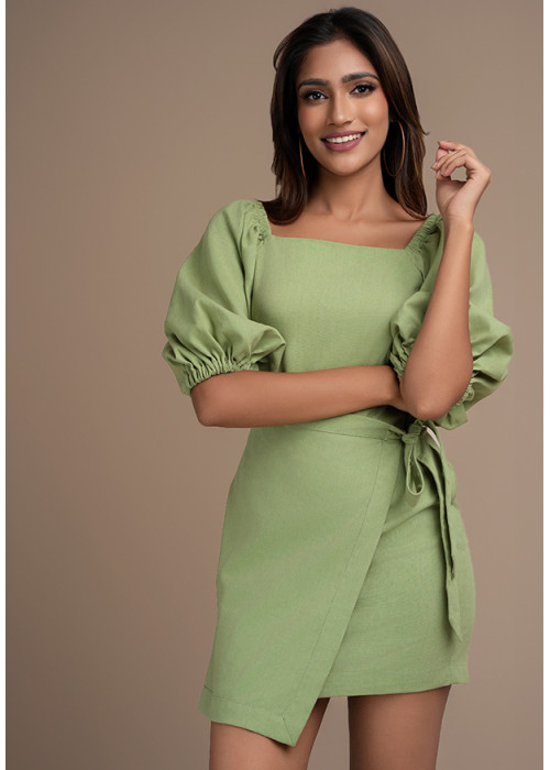 EMILIA GREEN SQUARE NECK DRESS 